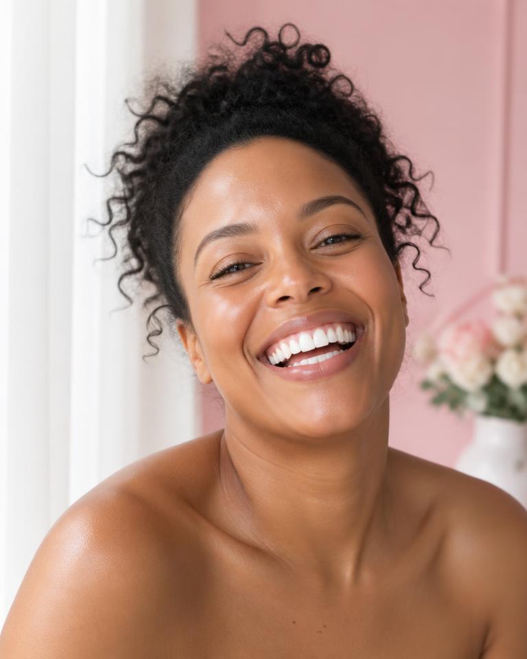 Femme souriante à la peau éclatante